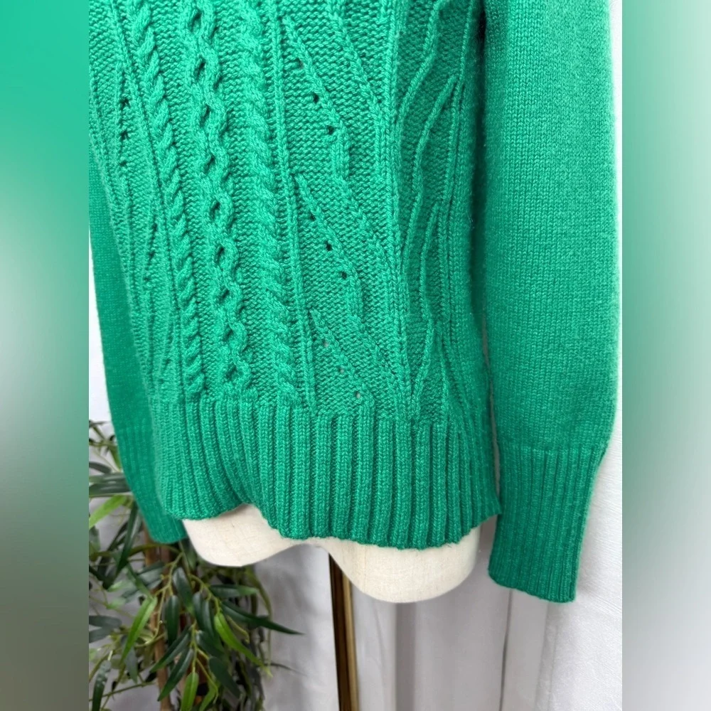 J. Crew Women’s Green Ribbed Crew Neck Cable Knit Sweater Sz Small - Picture 5 of 11
